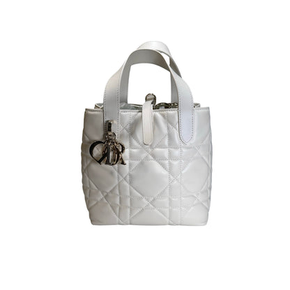 Used DIOR Lambskin Toujours Basket Bag White GHW