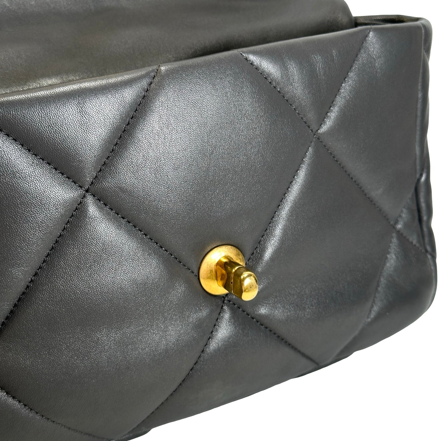 Used CHANEL Quilted Goatskin Chanel 19 Chain Shoulder Bag Grey Gold Ruthenium