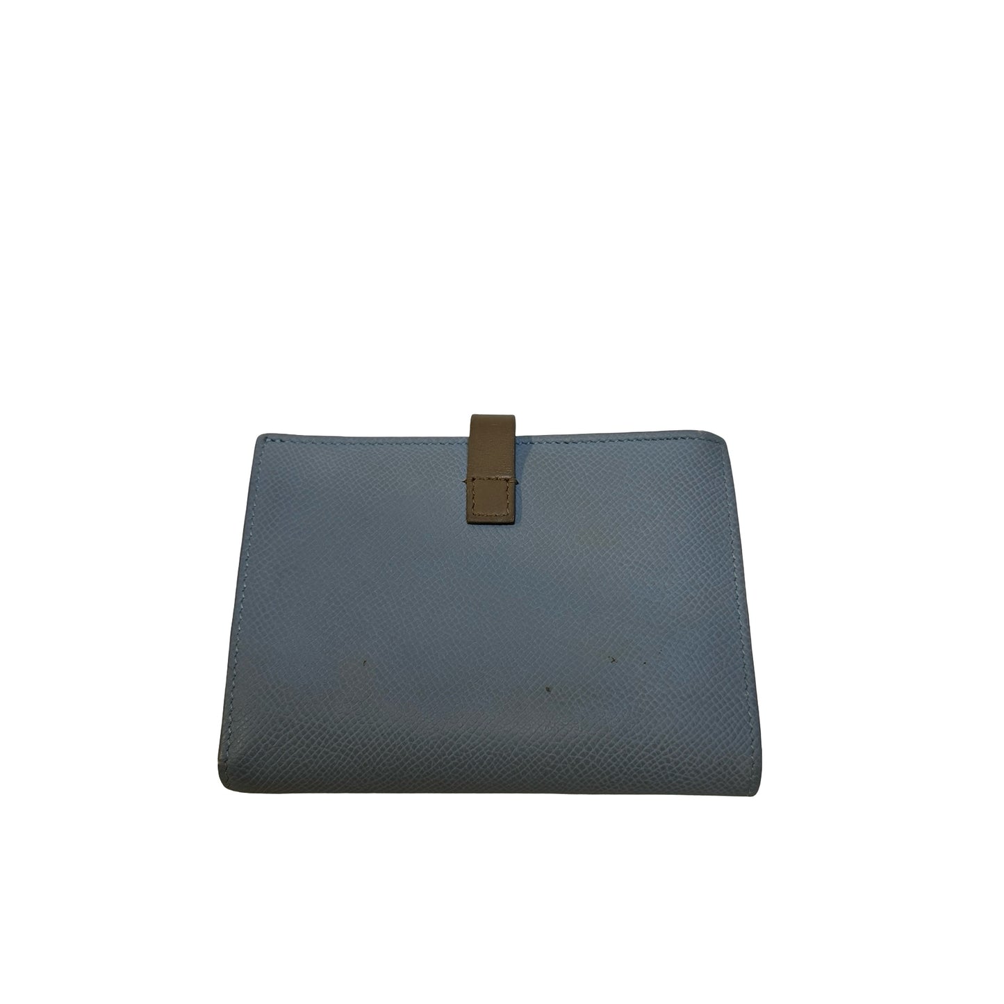 Used CELINE Grained Calfskin Strap Wallet Wallet Light Blue Khaki