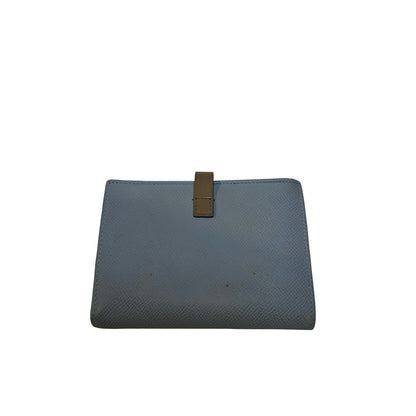 Used CELINE Grained Calfskin Strap Wallet Wallet Light Blue Khaki