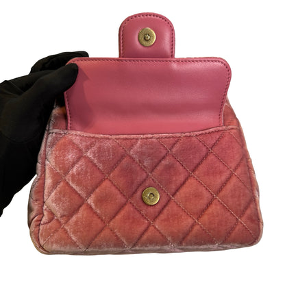 Used CHANEL Quilted Velvet Small Hobo Bag Hobo Bag Pink GHW
