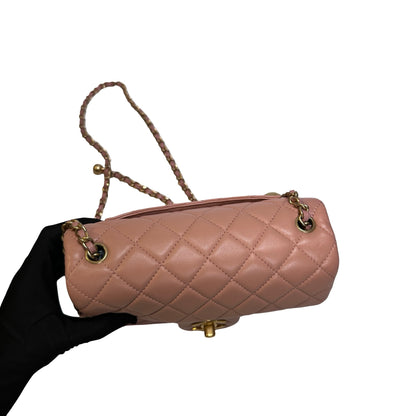 Used CHANEL Diamond Quilted Lambskin Mini Rectangular Flap Chain Shoulder Bag Pink