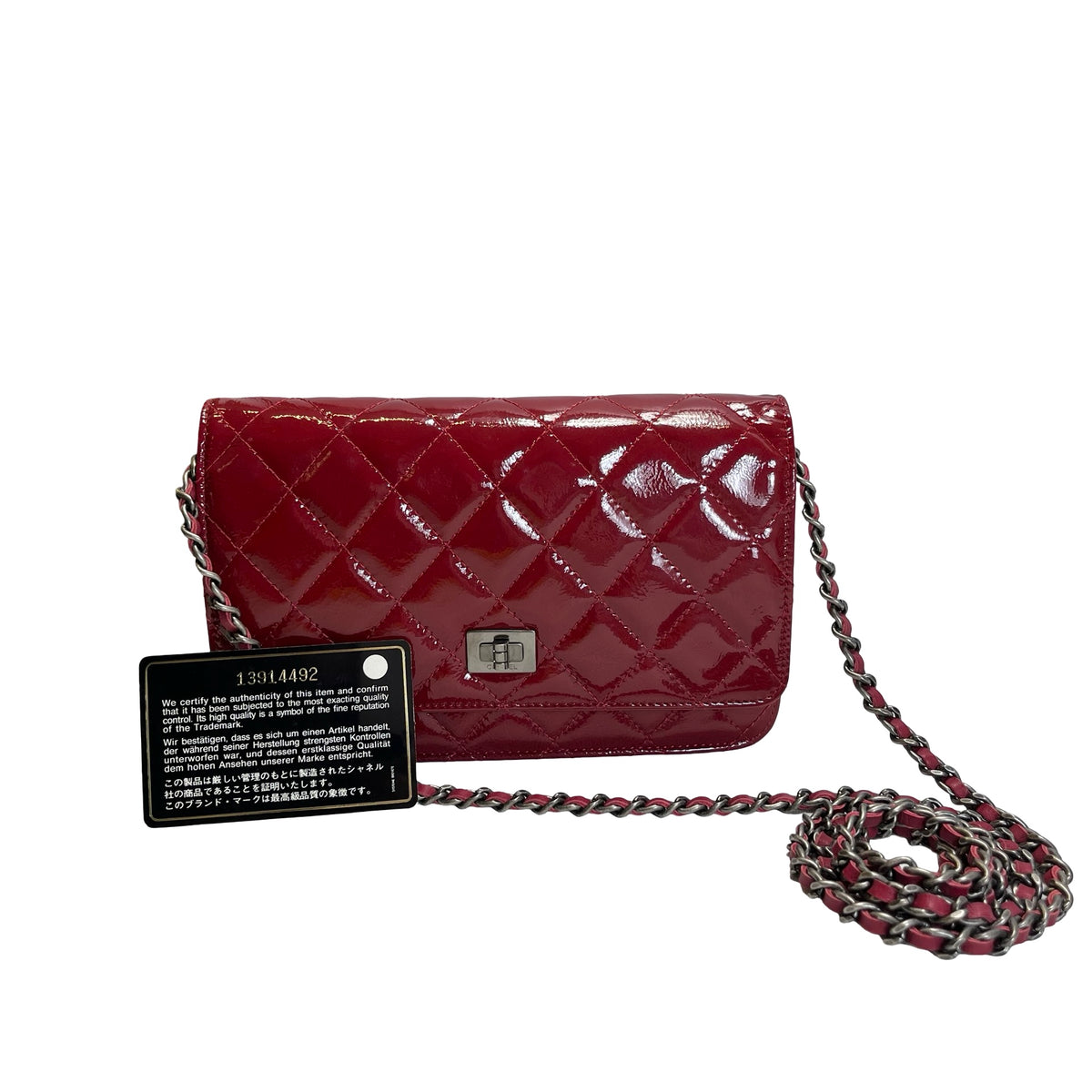 Used CHANEL Quilted Patent Leather 2.55 WOC Handbag Red