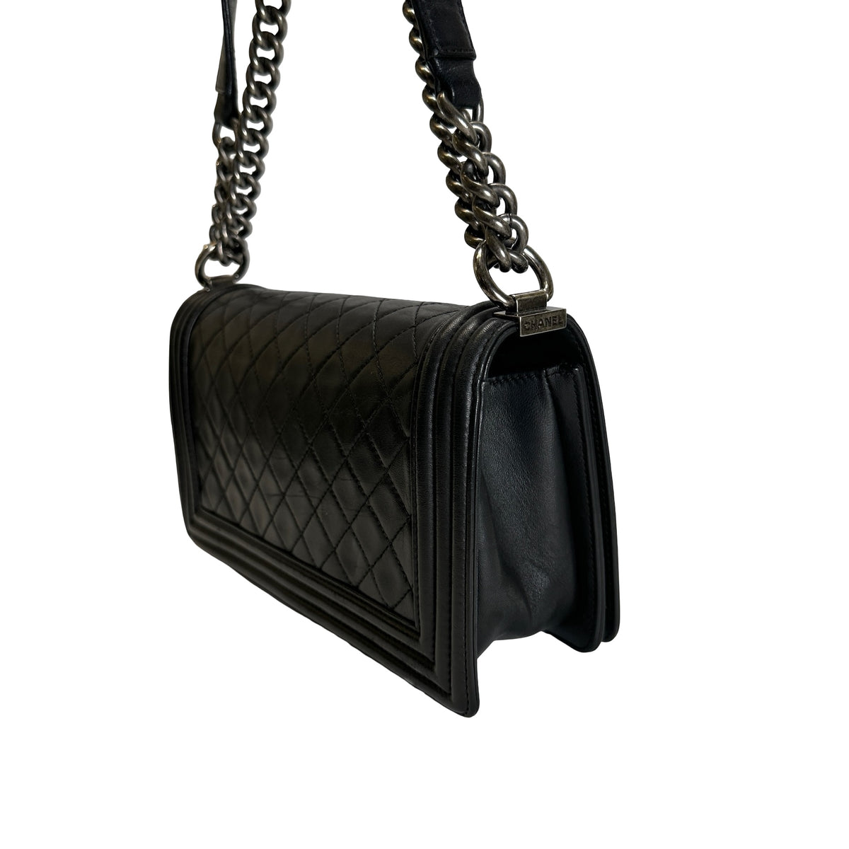 Used CHANEL Quilted Calfskin Boy Bag Shoulder Bag Black Silver