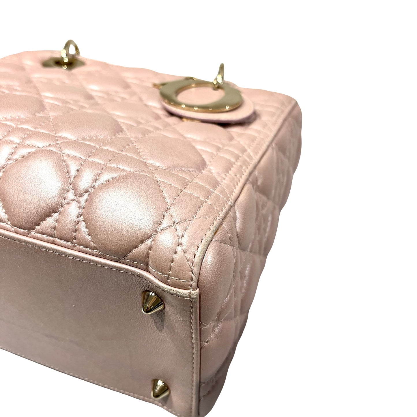 Used DIOR Lambskin Leather Lady Dior Medium Shoulder Bag Pink