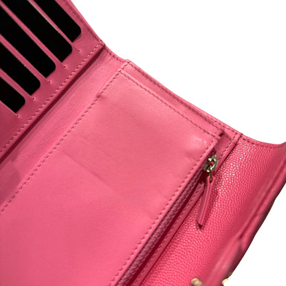 Used CHANEL Calfskin Leather Wallet Pink PHW