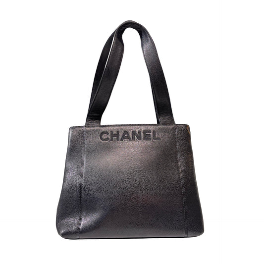 Used CHANEL Caviar Leather Vintage Shoulder Shoulder Bag GHW Black
