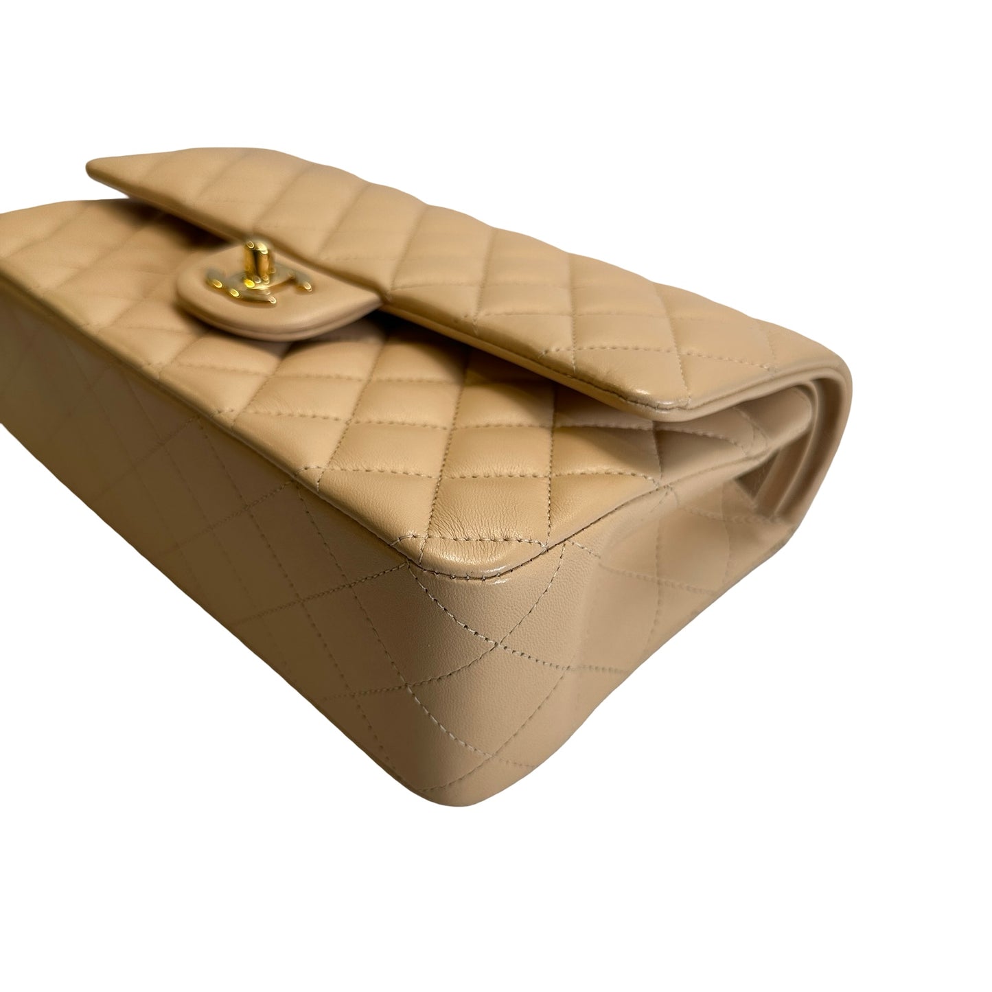 Used CHANEL Lambskin Classic Flap 25cm Chain shoulder bag Beige GHW