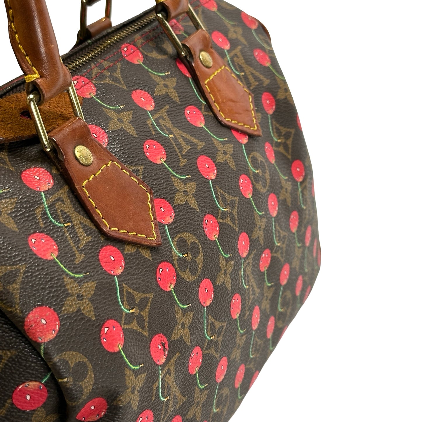 Used LOUIS VUITTON Monogram Cerises Speedy 25 Cerises Handbag Brown Red