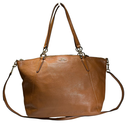 Used COACH Pebbled Leather Tyler Carryall Tote Bag Brown