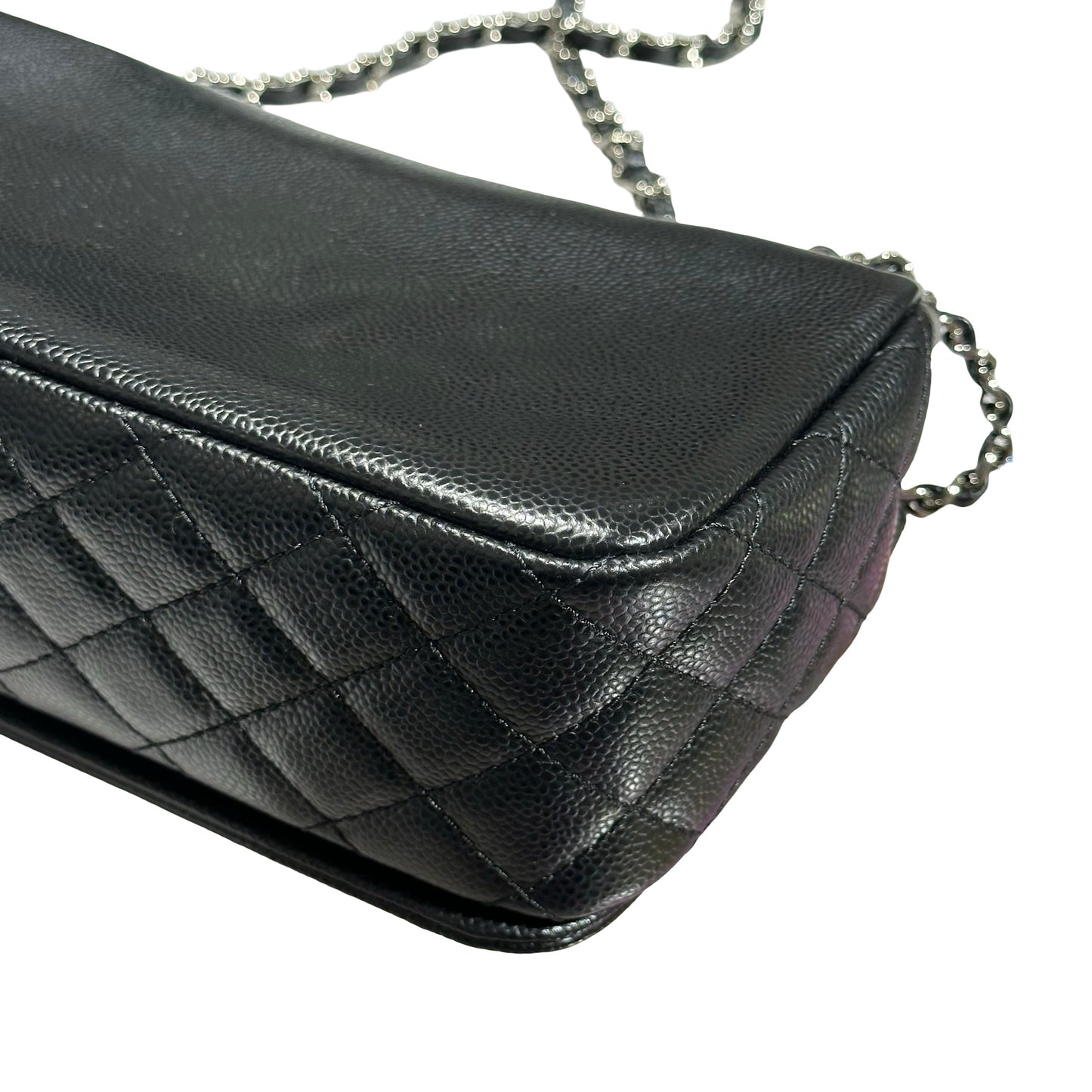 Used CHANEL Calfskin Leather Shoulder Black PHW Shoulder Bag Black