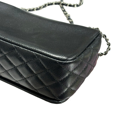Used CHANEL Calfskin Leather Shoulder Black PHW Shoulder Bag Black