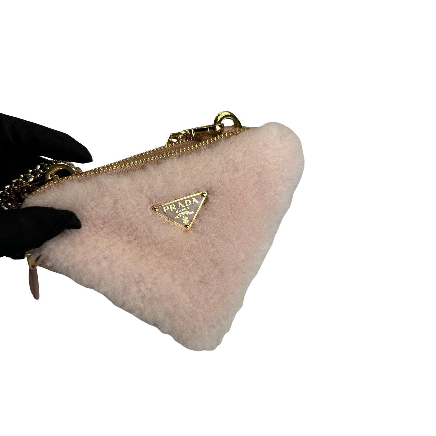 Used PRADA Shearling Triangle Mini Bag Mini Bag Pink GHW