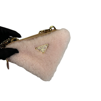 Used PRADA Shearling Triangle Mini Bag Mini Bag Pink GHW