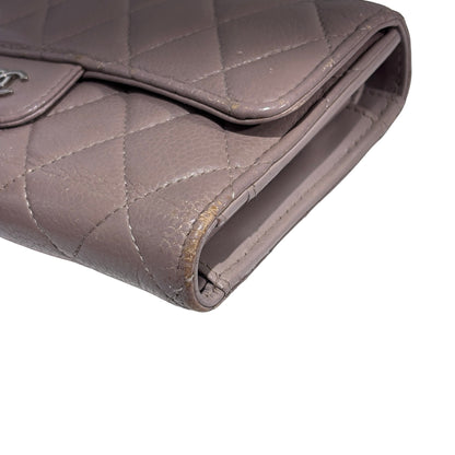 Used CHANEL Quilted Caviar Classic Long Flap Wallet Long wallet Beige Silver