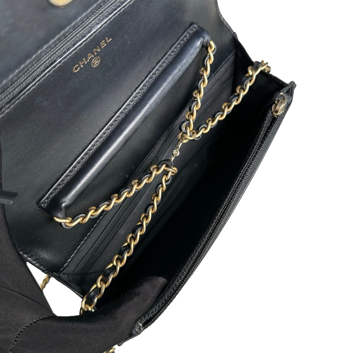 Used CHANEL Quilted Caviar Wallet On Chain Wallet on chain Black Gold