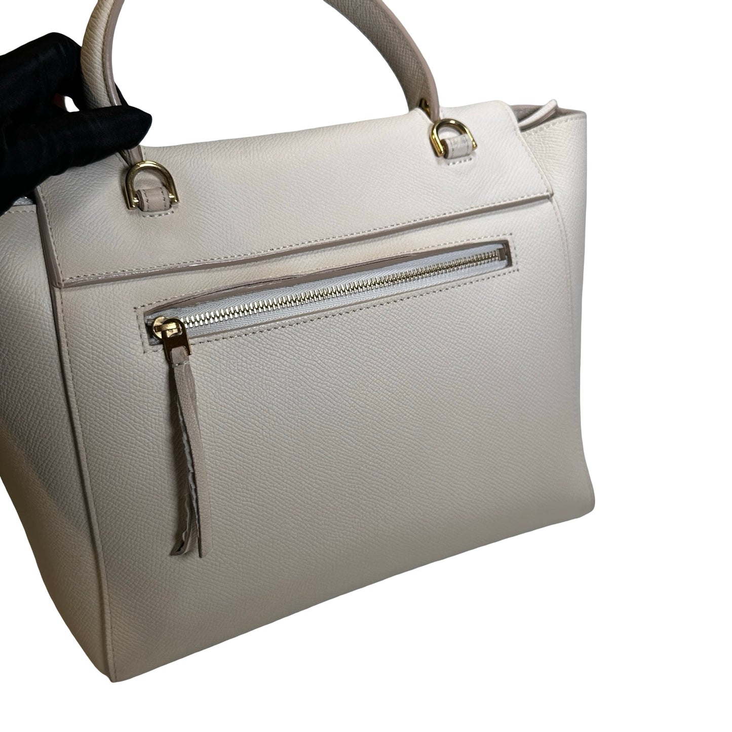 Used CELINE Grained Calfskin Belt Bag Handbag White GHW