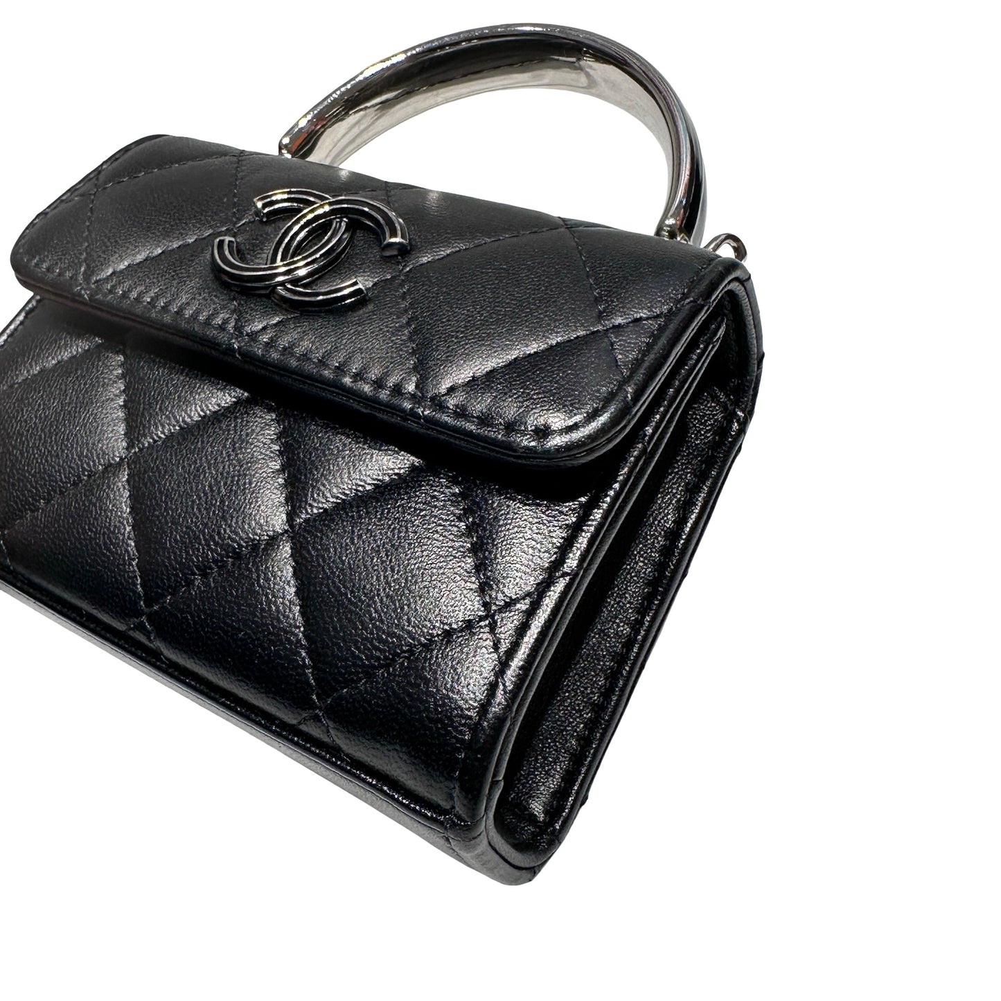 Used Chanel Mini with handle Chain Shoulder Bag Black PHW