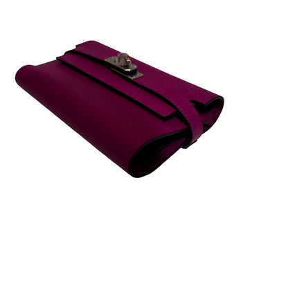 Used HERMÈS Leather Long Wallet Wallet Rose Red