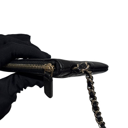 Used CHANEL Mesh 25S Half Moon Clutch Chain Shoulder Bag Black