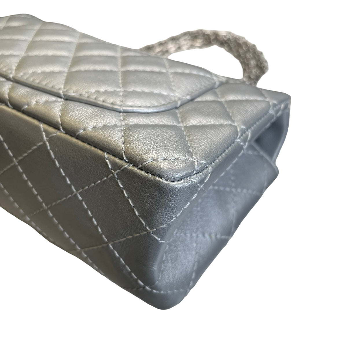 Used CHANEL Quilted Calfskin Mini 2.55 Chain Shoulder Bag Silver