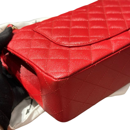 Used CHANEL Quilted Caviar Classic Flap 25 Shoulder Bag Red Gold