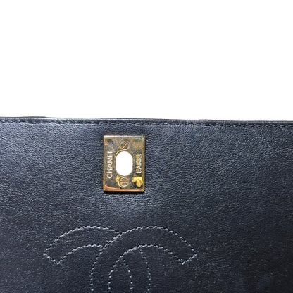 Used CHANEL Chevron Lambskin Chevron Flap Bag Chain Shoulder Bag Black Gold