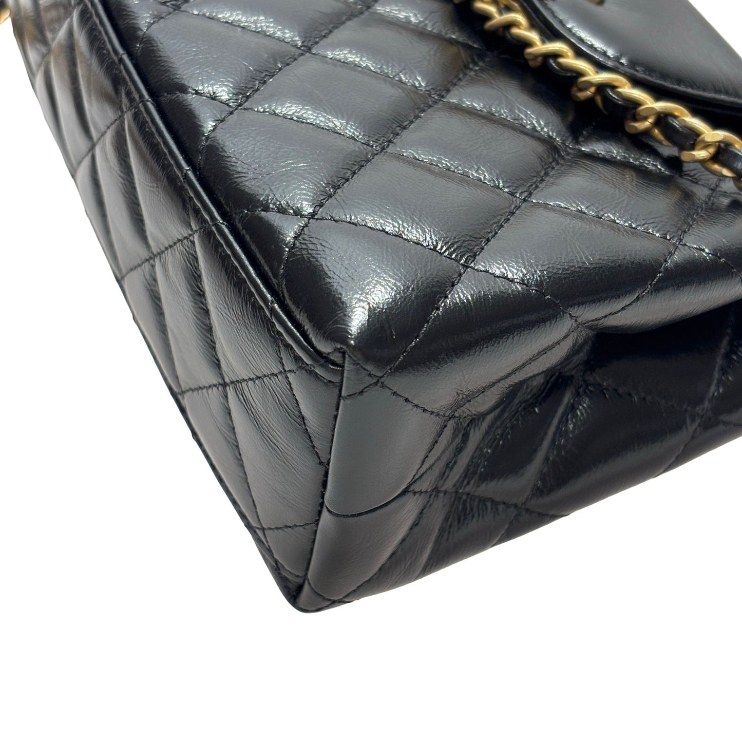 Used CHANEL Calfskin Leather Shiny Aged Calfskin Quilted Kelly Cross Body Bag Black GHW