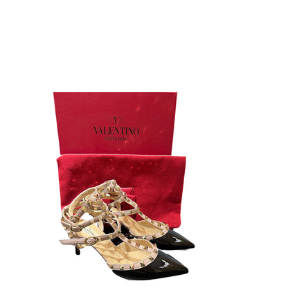 Used VALENTINO Patent Leather Used VALENTINO Patent Leather Rockstud Heels Shoes Black Beige GHW Shoes Black Rose Gold
