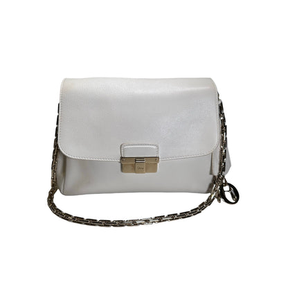 Used CHRISTIAN DIOR Leather Miss Dior Promenade Pouch Chain Shoulder Bag White GHW