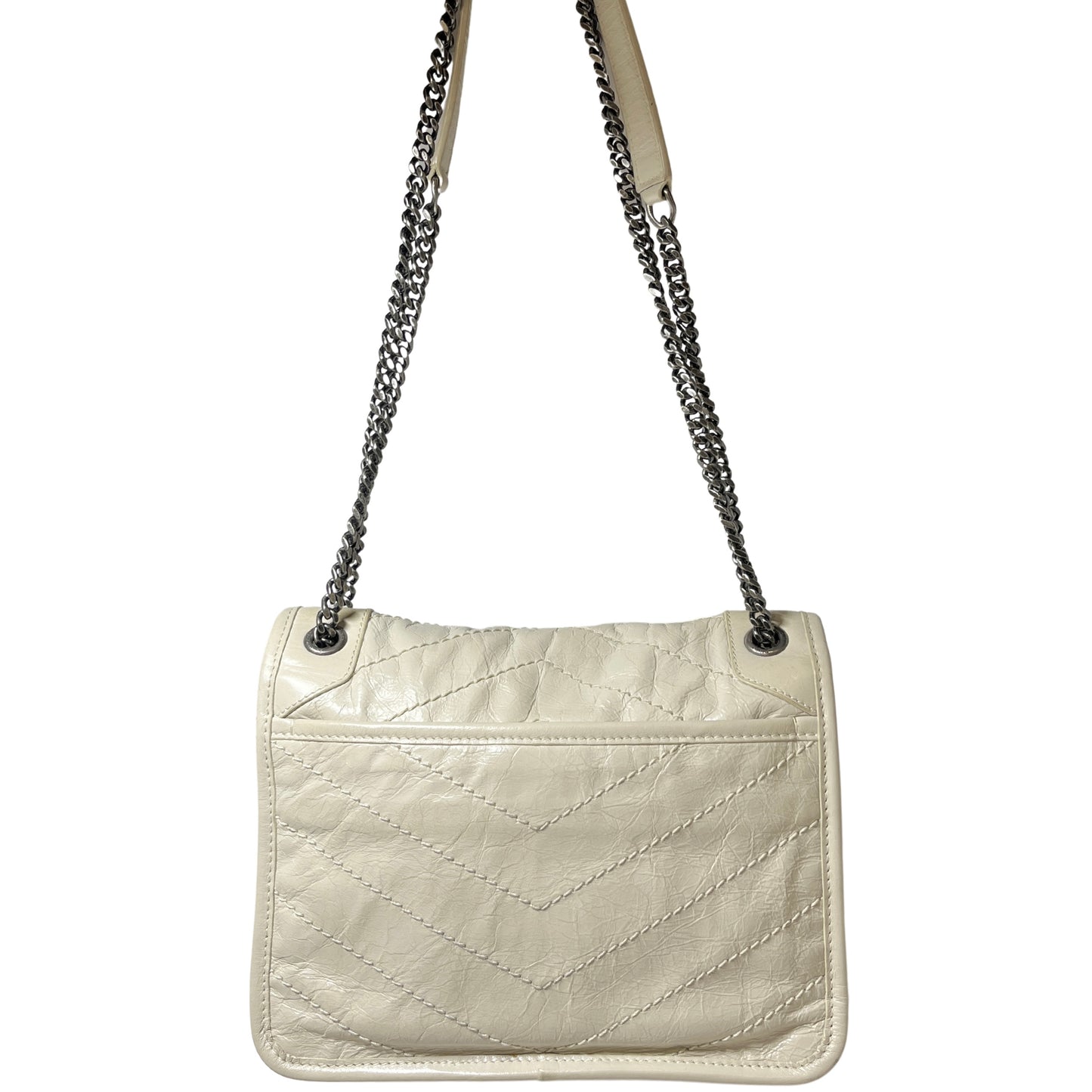 Used SAINT LAURENT Calfskin Leather Nikki Chain Shoulder Bag Beige PHW