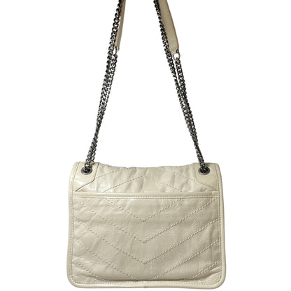 Used SAINT LAURENT Calfskin Leather Nikki Chain Shoulder Bag Beige PHW