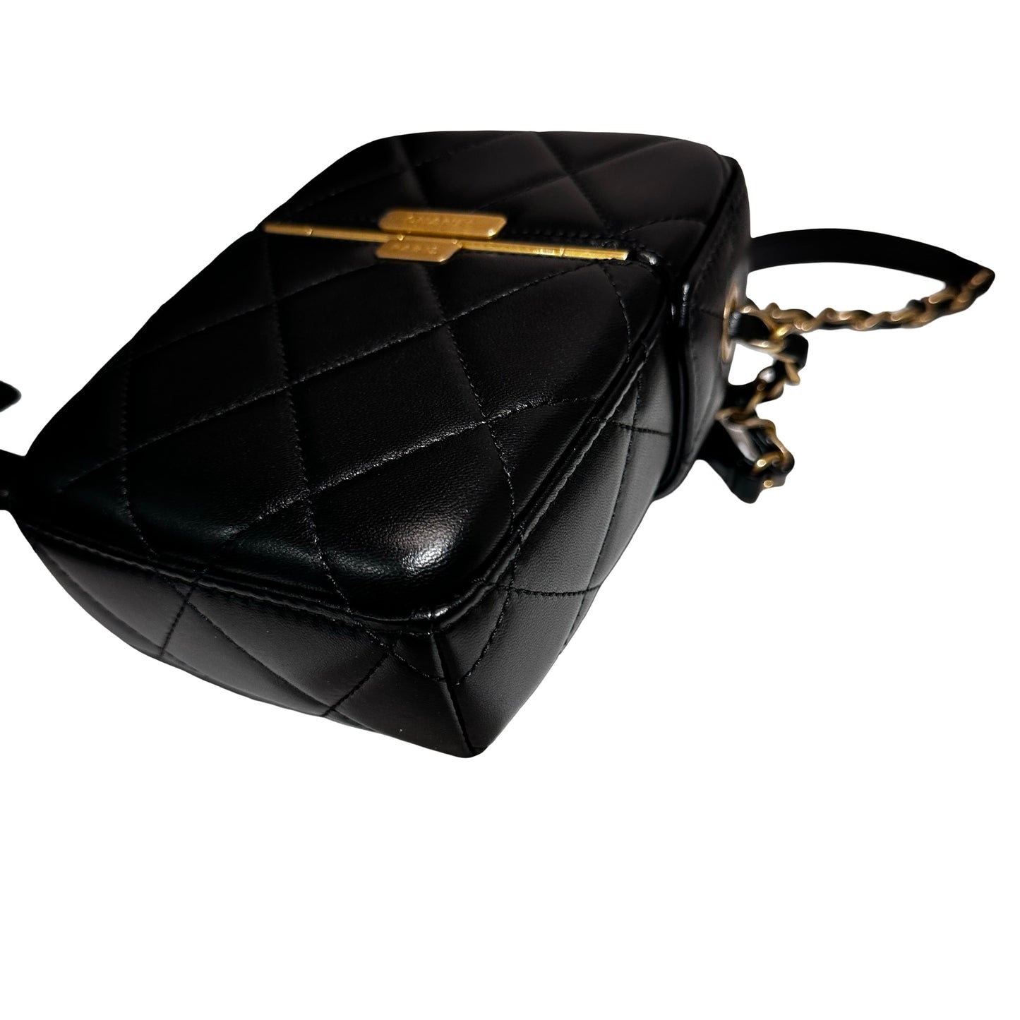 Used CHANEL Lambskin Leather Plexi Box Shoulder Bag Black GHW
