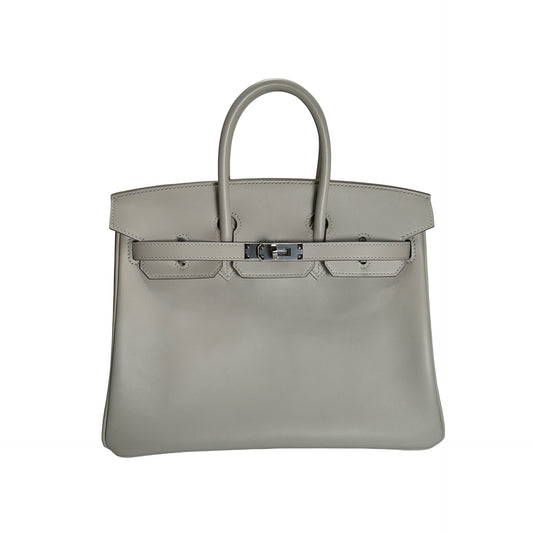 Used HERMES Swift Leather Birkin 25 Handbag Grey PHW