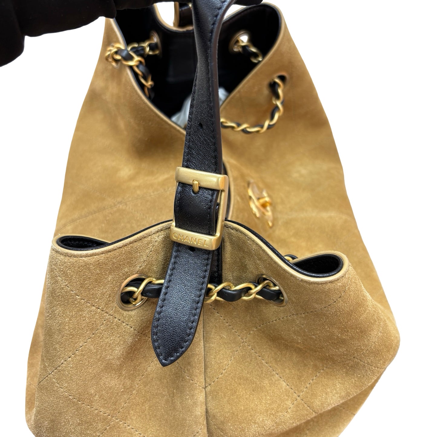 Used CHANEL Hobo 飯盒包 Shoulder Bag Beige Black GHW