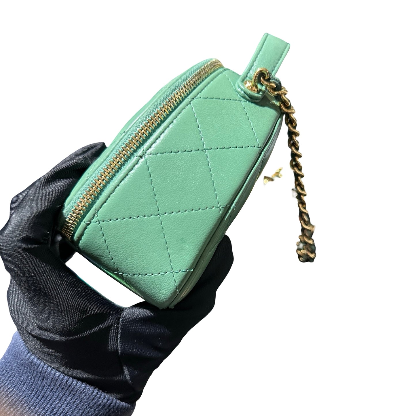Used Chanel Chic Riviera Top Handle Vanity Case Green GHW