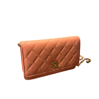 Used CHANEL WOC with Gold Ball Cross Body Bag Orange GHW