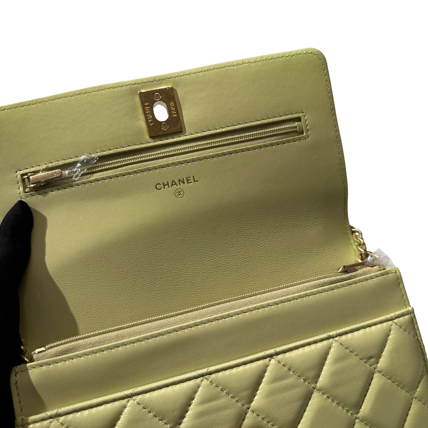 Used CHANEL Lambskin Leather MINI WOC Cross Body Bag GHW Green