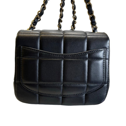 Used CHANEL Lambskin 23C Monaco Mini square flap bag Cross body bag Black