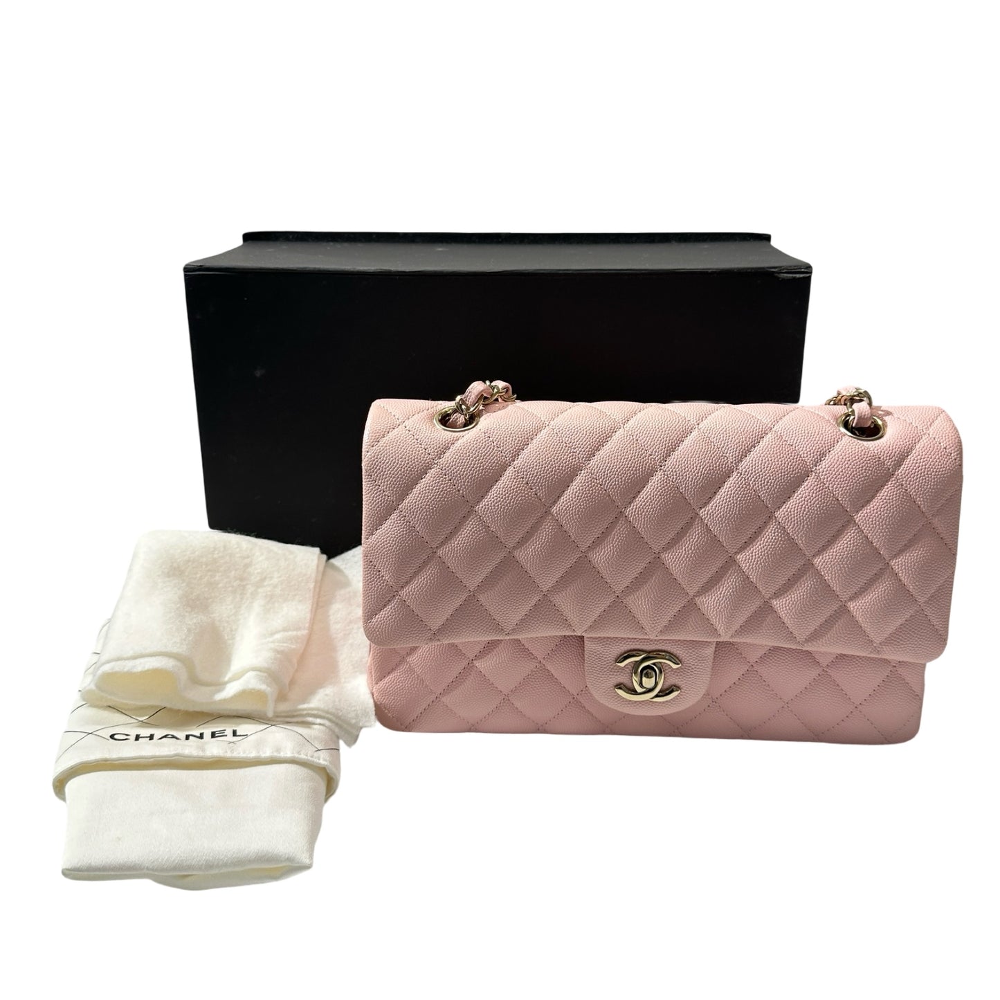 Used Chanel CF 25 Chain Shoulder Bag Light Pink GHW