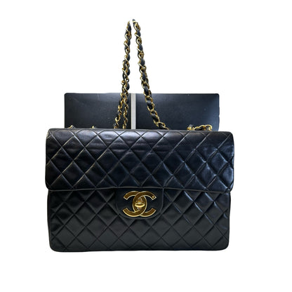 Used CHANEL Quilted Lambskin Classic Flap Chain Shoulder Bag Black Gold