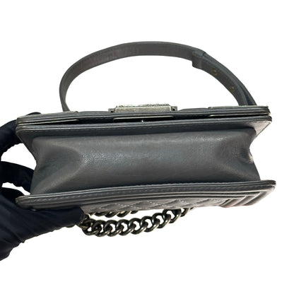 Used CHANEL Boy 20cm Cross Body Bag Grey PHW