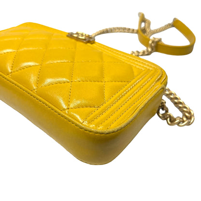 Used CHANEL Lambskin Leather Clutch Yellow GHW