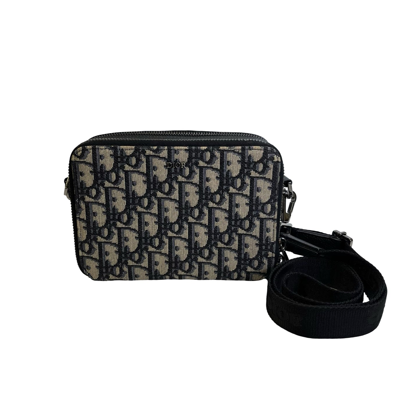 Used DIOR Oblique Jacquard Oblique Roller Messenger Bag Camera Bag Navy Blue Beige