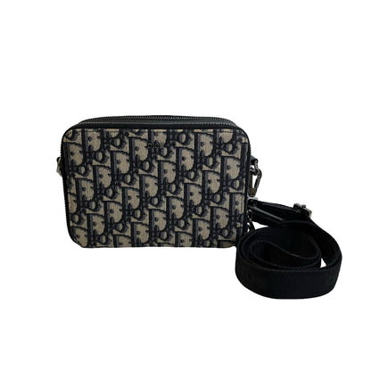 Used DIOR Oblique Jacquard Oblique Roller Messenger Bag Camera Bag Navy Blue Beige