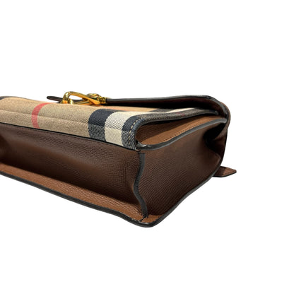 Used Burberry Calfskin Leather Cross Body Bag Brown GHW