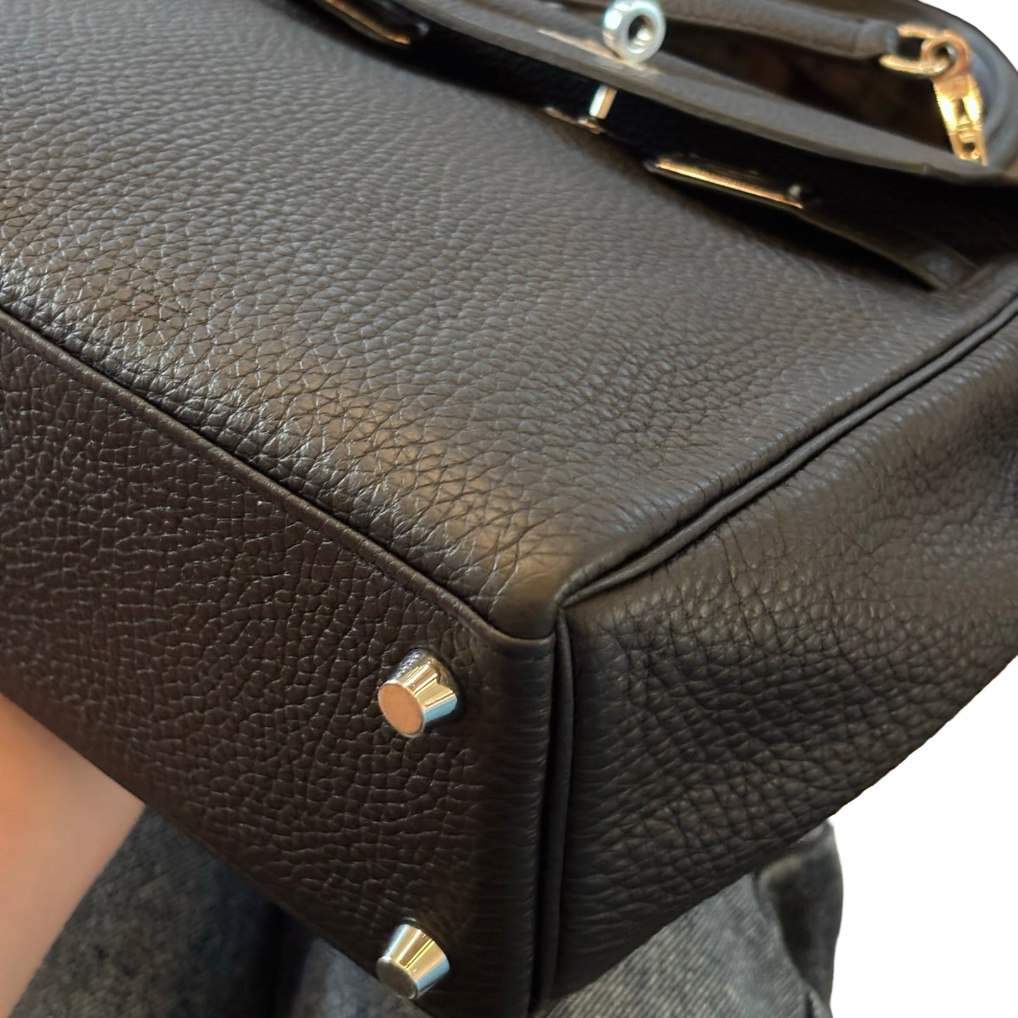 Used HERMES Togo Kelly 25 Handbag Black PHW