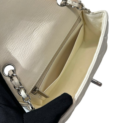 Used CHANEL Calfskin Leather Mini Flap Cross Body Bag PHW White