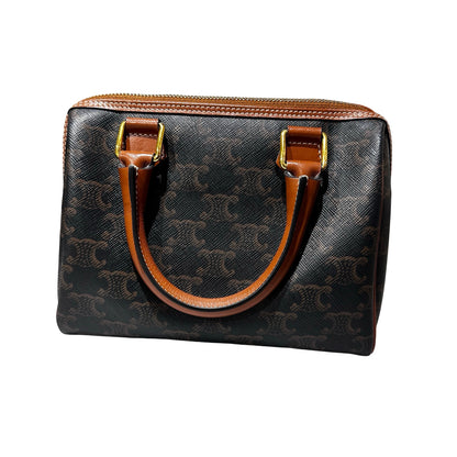 Used CÉLINE TRIOMPHE Canvas Small Boston Cross Body Bag Brown GHW