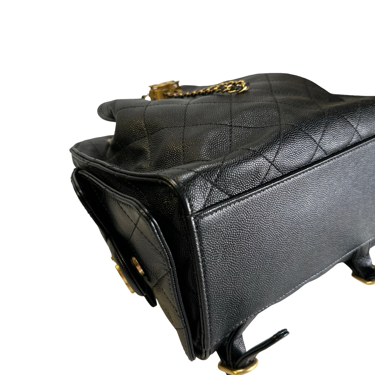 Used CHANEL Caviar Quilted 25 Backpack Backpack Black Gold